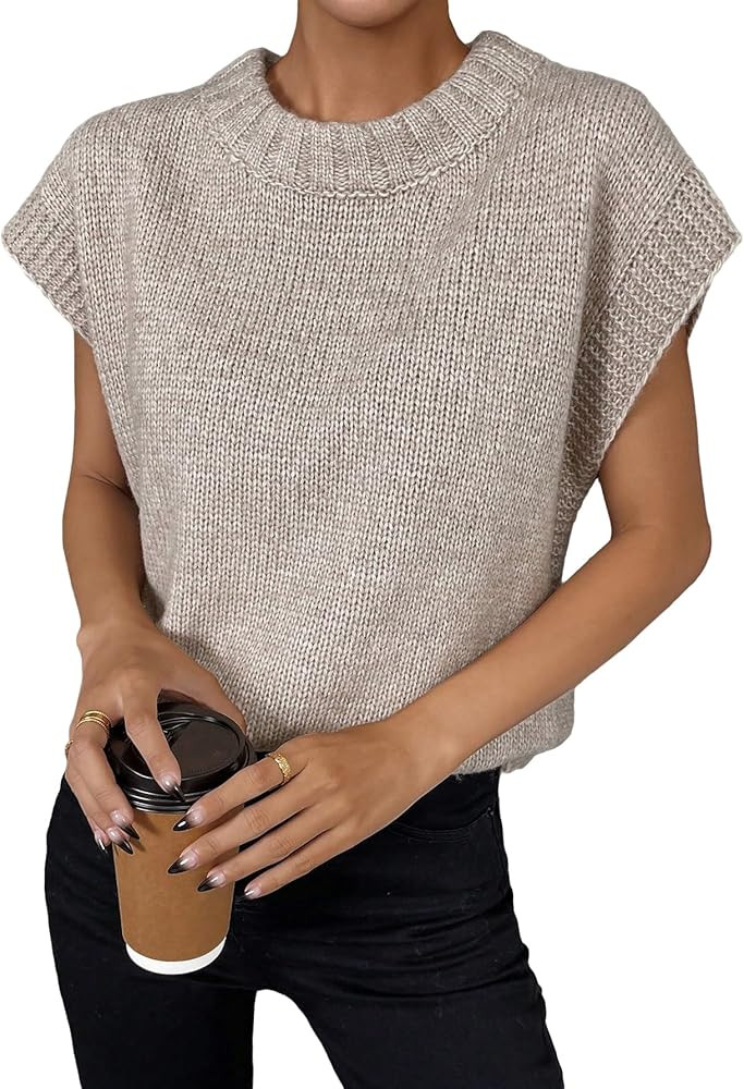 Milumia Women's Casual Cap Sleeve Pullover Sweater Crew Neck Knit Top Sweaters Vests | Amazon (US)
