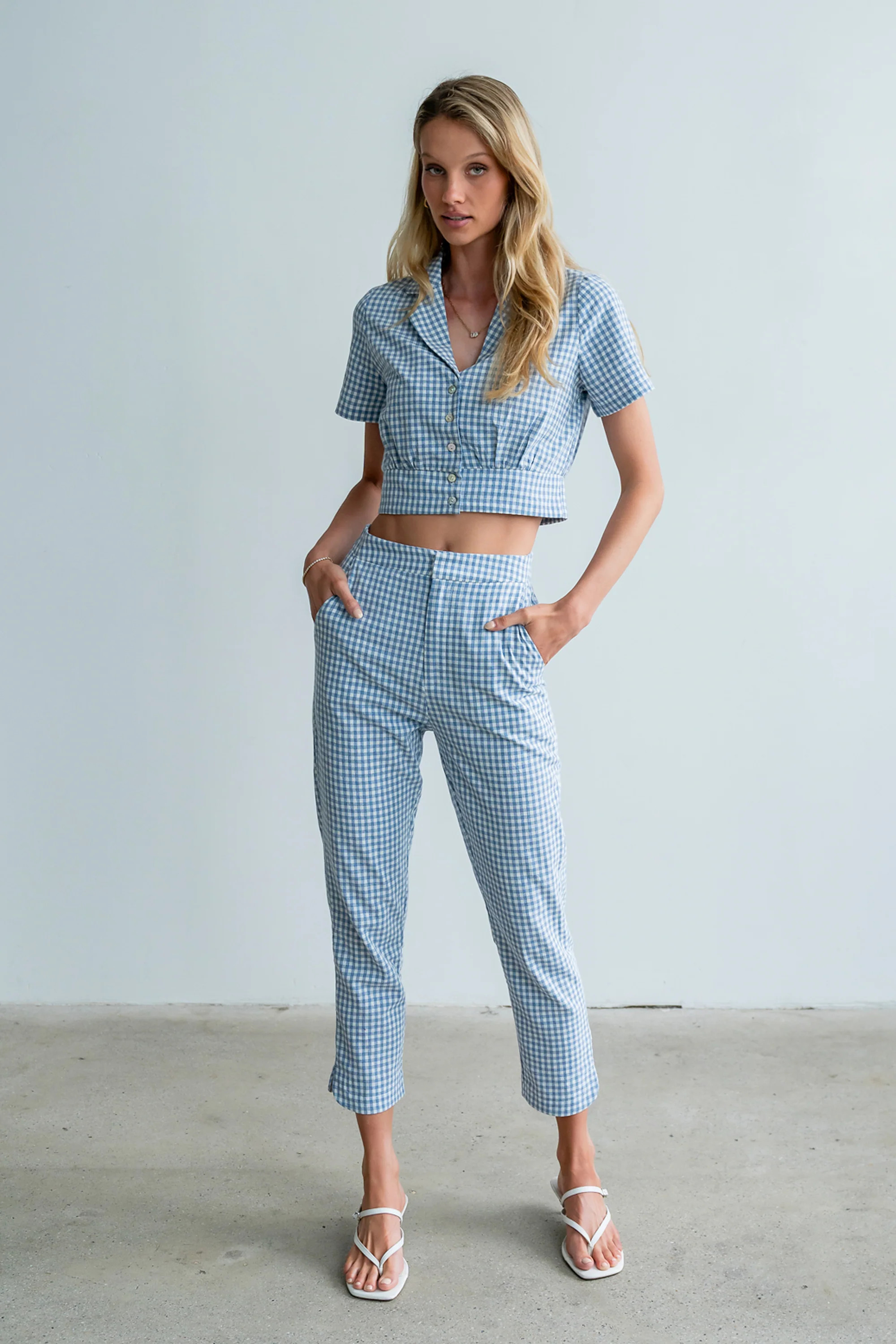 Madie Gingham Pants in Blue | Böhme US