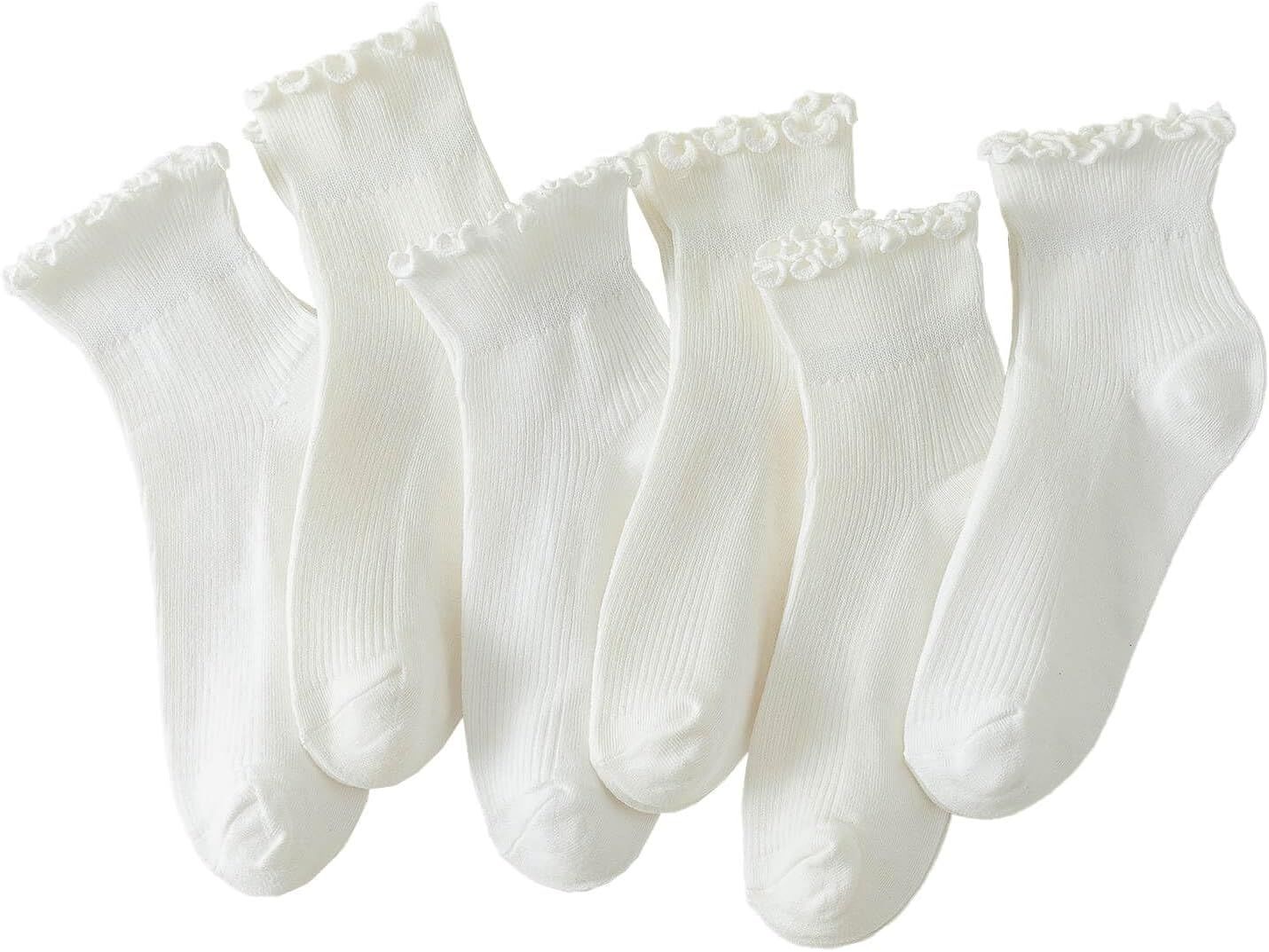 Hstyle 6 Pairs of Ruffle Socks Women, Ruffle Turn-Cuff Casual Cute Girl Ruffle Socks Breathable C... | Amazon (US)
