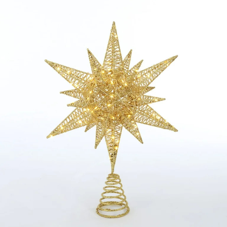 Holiday Time 15.5-Inch LED Champagne Gold Christmas Tree Topper with 100 Warm White LED Lights - ... | Walmart (US)