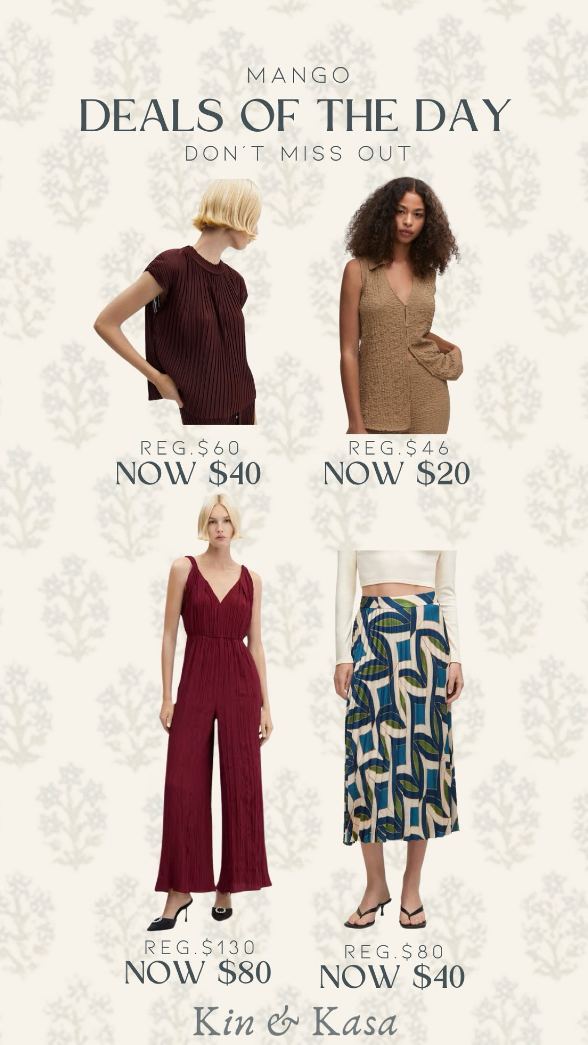 Check out today’s deals that I love from Mango that are perfect for spring🤎
Click the images below to SHOP NOW and SHARE with your friends 


#mango #springoutfits #silkskirt #casualoutfits 


#LTKsalealert #LTKfindsunder100 #LTKstyletip