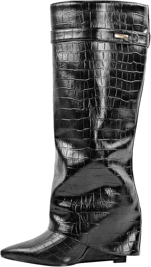 LISHAN Women's Wedge Boots Pointy Toe Slouchy High Heels | Amazon (US)