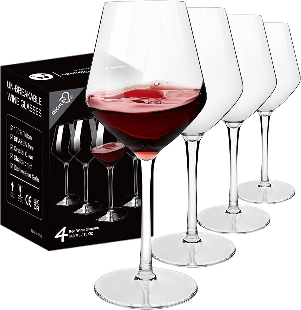 MICHLEY Unbreakable Stemmed Wine Glass 100% Tritan Plastic Dishwasher available Glassware 15 oz, ... | Amazon (US)
