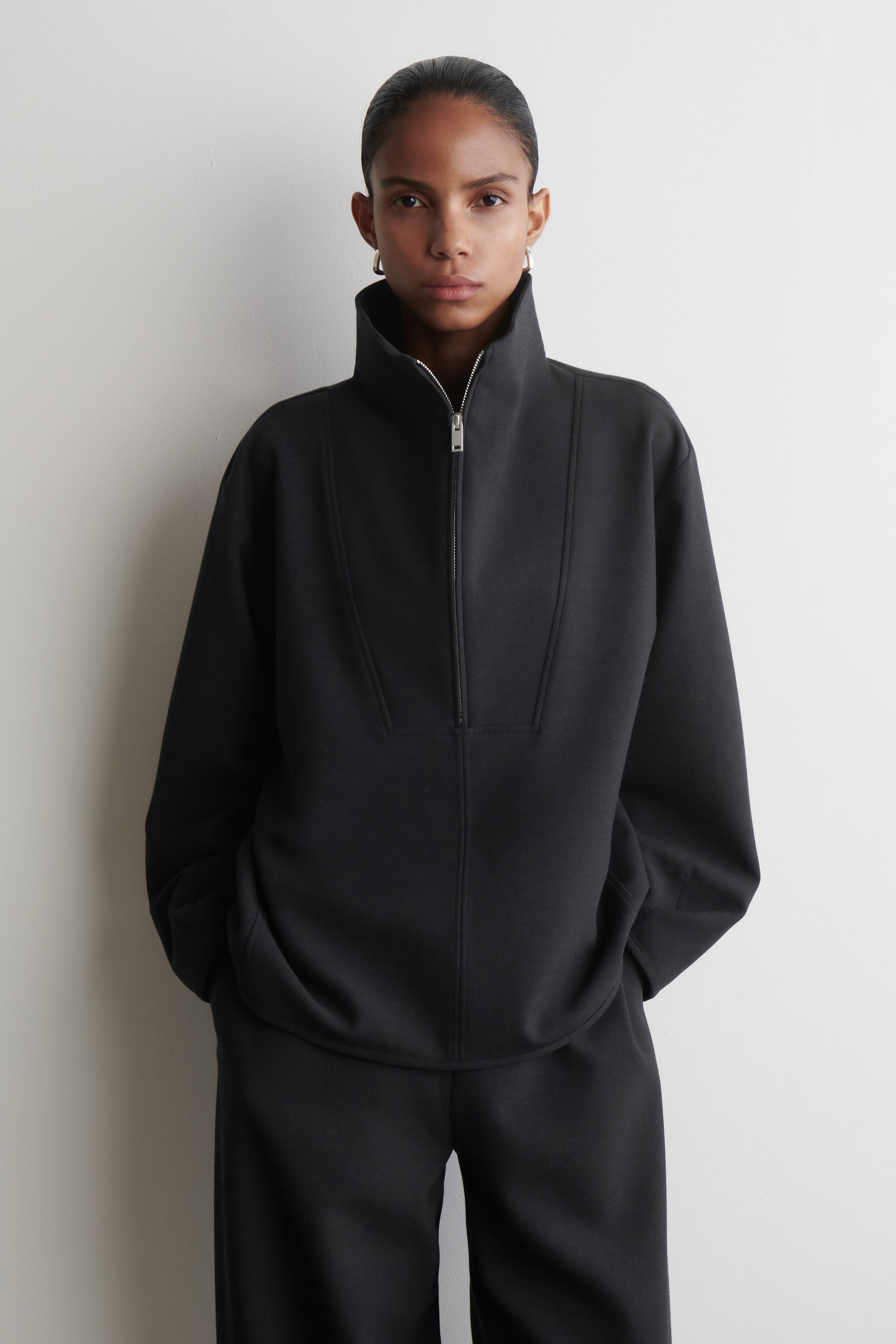 FUNNEL-NECK ZIP-UP TOP - CHARCOAL | COS US | COS (US)