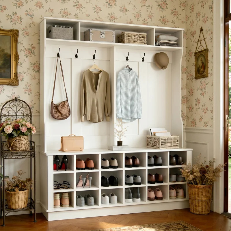 Antoinetta Hall Tree 63'' Wide with Bench and Shoe Storage | Wayfair North America