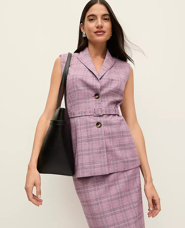 Plaid Belted Vest | Ann Taylor