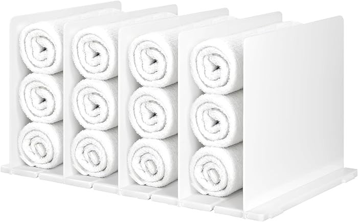 Towel Organizer for Closet, White Interlocking Towels Rack Storage, Space Saving Bathroom & Cabin... | Amazon (US)