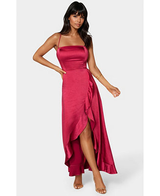 Women's Satin Ruffle Maxi Lace Up Back | Macy's
