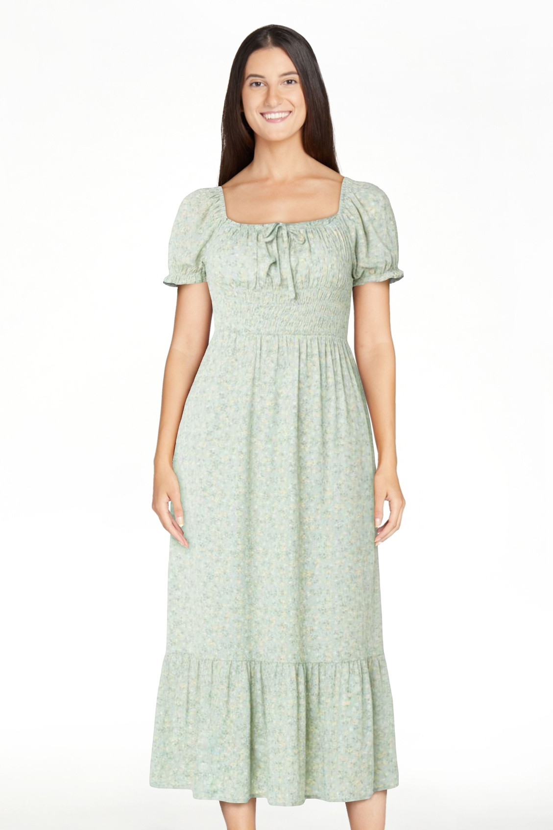 Celebrity Pink Women's and Women's Plus Puff Sleeve Smocked Midi Dress, Sizes XS-XXXL | Walmart (US)