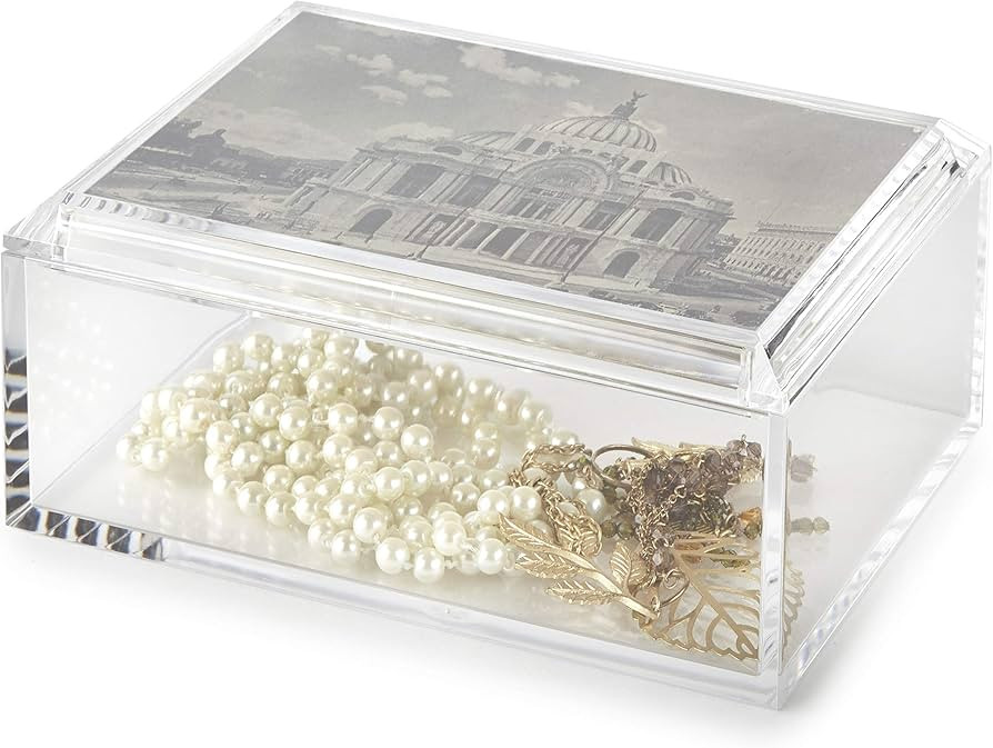 Huang Acrylic Rectangular Jewelry Box with Photo Lid | 5"x7" Multipurpose Storage Box for Keepsak... | Amazon (US)