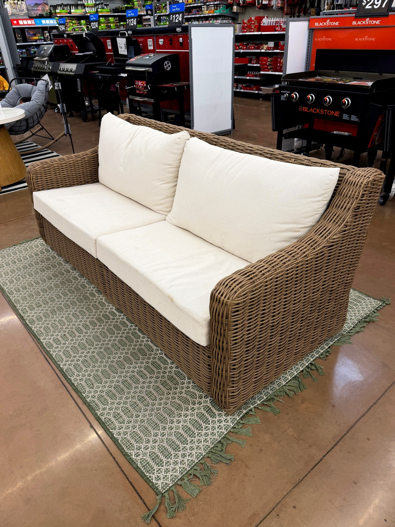 Back in stock! 🙌🏻 The Better Homes & Gardens Bellamy Outdoor Sofa is such a great affordable patio find. Tan woven wicker with cream cushions gives it a clean, classic outdoor look. ☀️ Seats three and pairs perfectly with the rest of the Bellamy collection—linked the set! 🤎
#WalmartHome #OutdoorFurniture #PatioFurniture 

#LTKHome #LTKSaleAlert #LTKSeasonal
