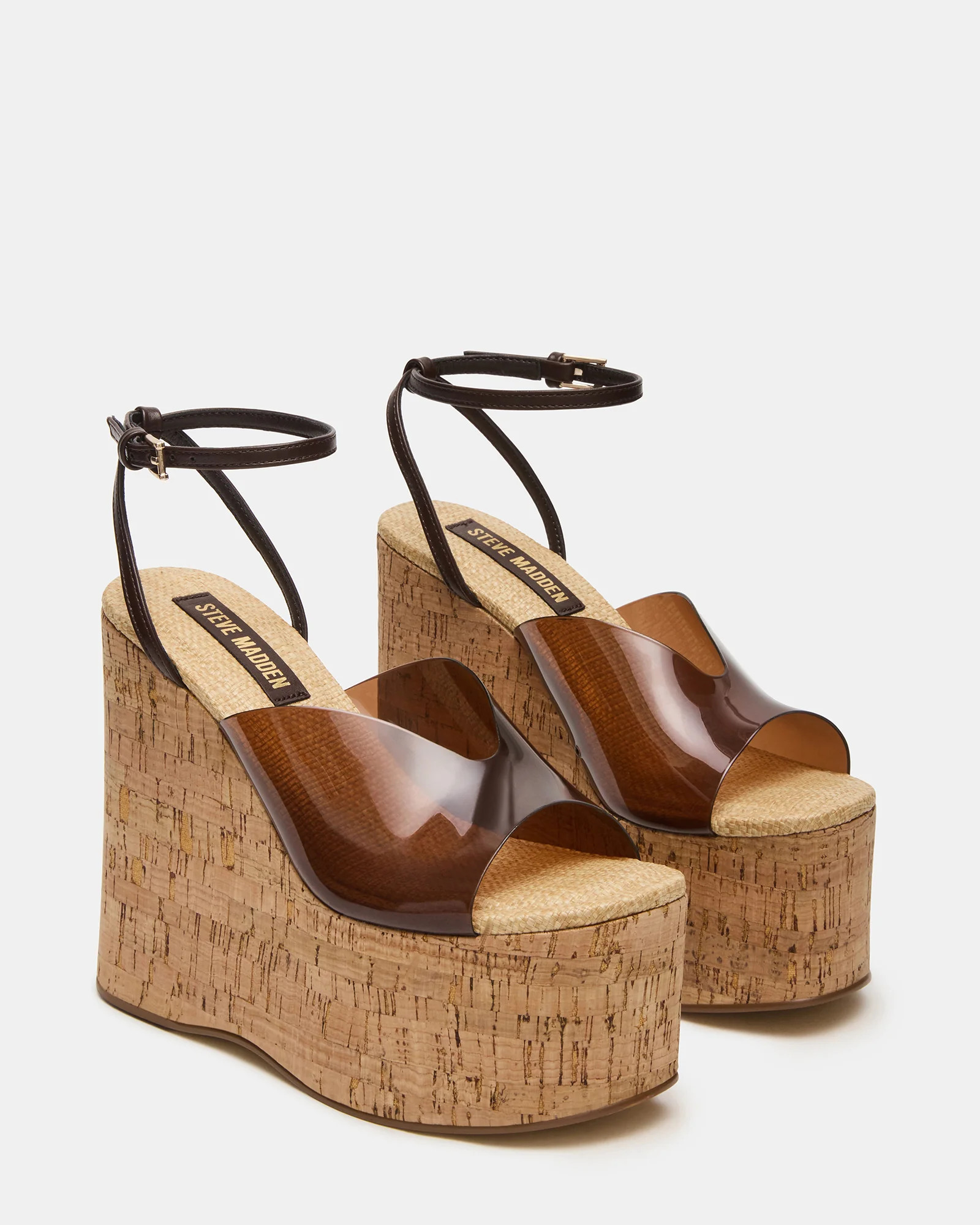 SINAI Brown Square-Toe Platform Wedge Strappy Women's Sandal | Steve Madden (US)