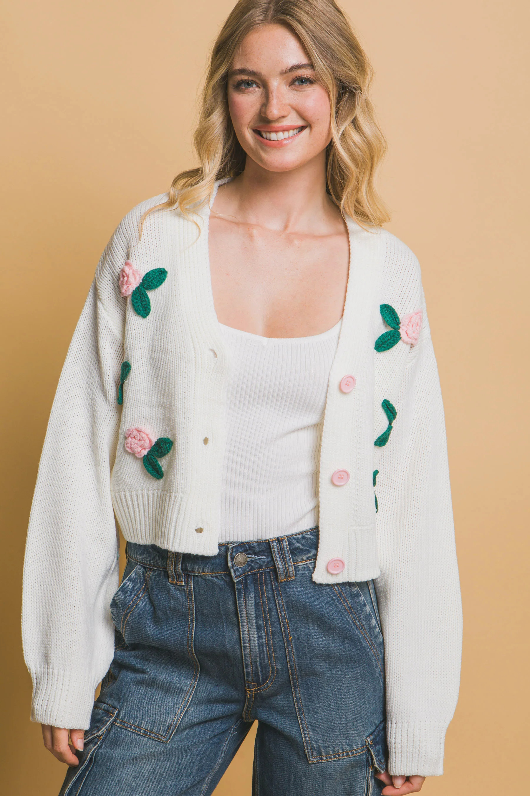 Mid cropped flower cardigan | Shop Simon