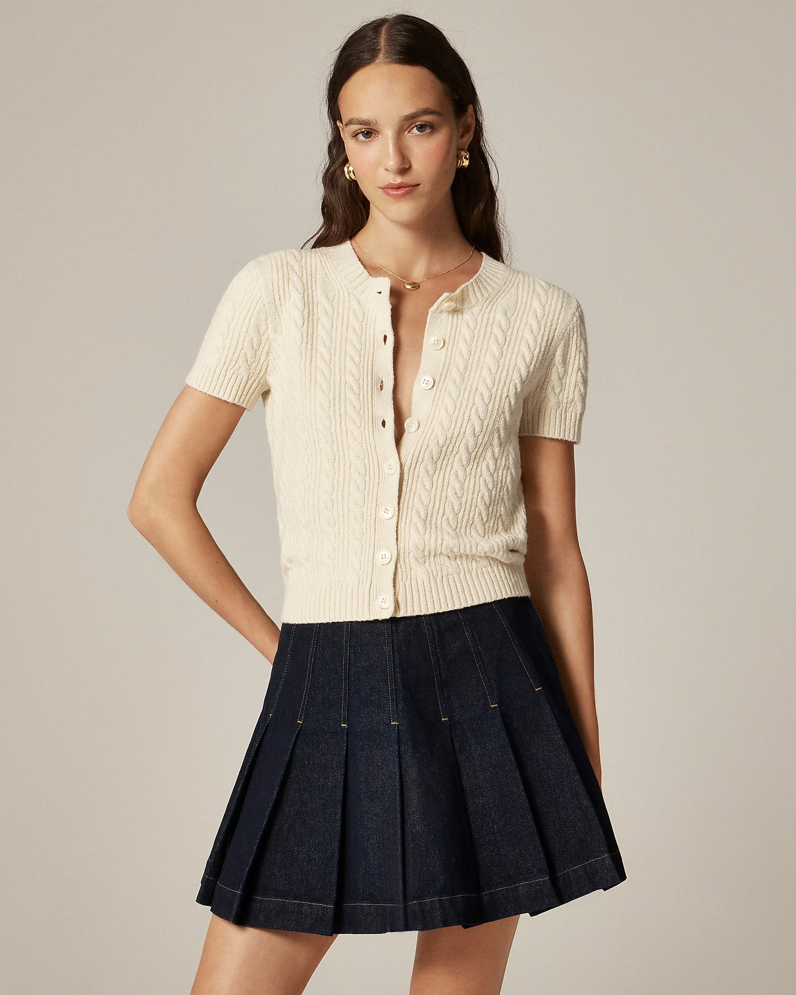 Cable-knit short-sleeve cardigan top | J. Crew US