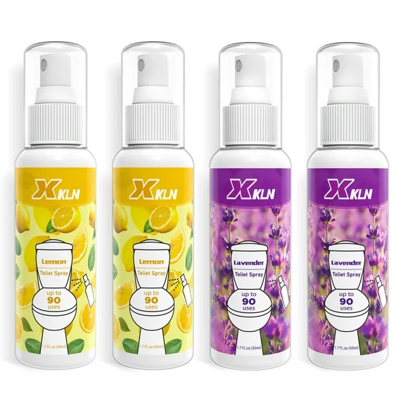 XKLN Toilet Spray Poop Odor Eliminator 4 Pack,Lemon and Lavender Scent, Up to 90 Uses Per Bottle,... | Walmart (US)