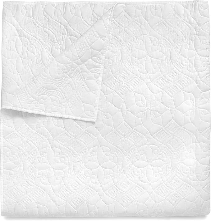 Welhome Aidan Cotton Percale White Quilt Set with Pillowcase Shams - 3 Piece | White Quilt King S... | Amazon (CA)