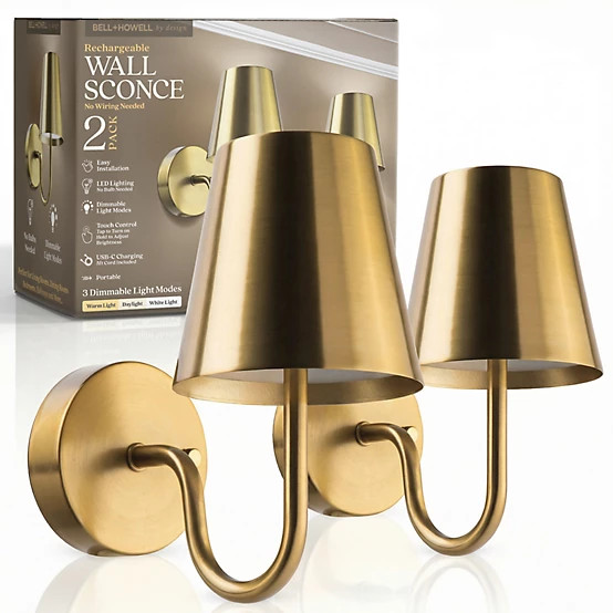 Bell & Howell  Set of 2 Modern Metal Dimmable LED Rechargeable Cordless Touch Control Lights Wall... | Tractor Supply