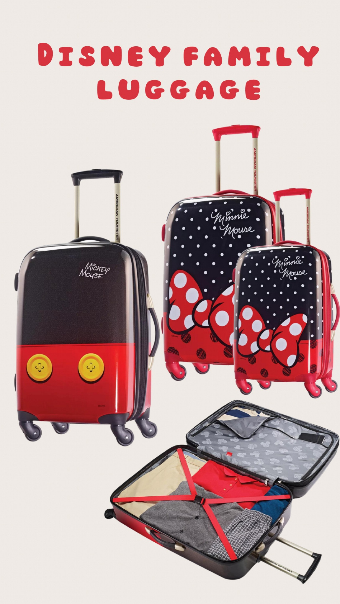 Disney family luggage! SAVINGS15 for 15% off they come on large or small sizes, wheels swivel, hard shell case! 

#LTKTravel #LTKFamily
