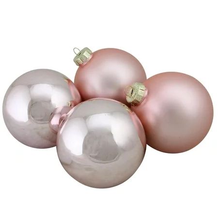 4-Piece Shiny and Matte Pink Glass Ball Christmas Ornament Set 4"" (100mm) | Walmart (US)