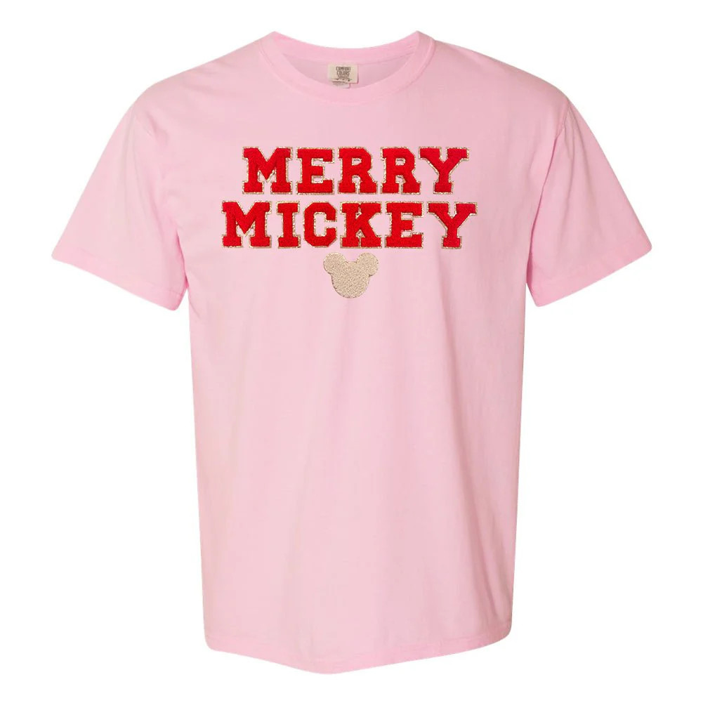 Merry Mickey Letter Patch Comfort Colors T-Shirt | United Monograms
