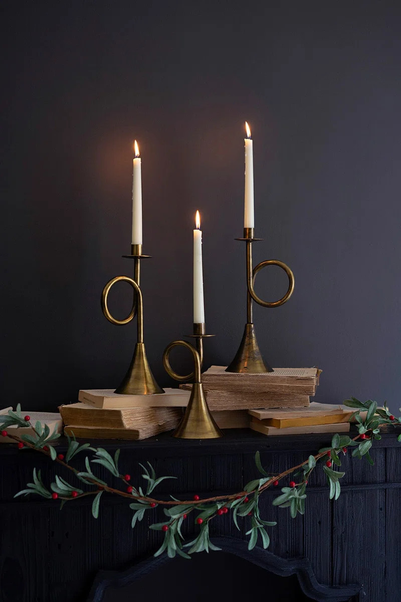 Trumpet-Shaped Antique Brass Taper Candle Holders Set of 3, 12" H (Set of 3) | Wayfair North America