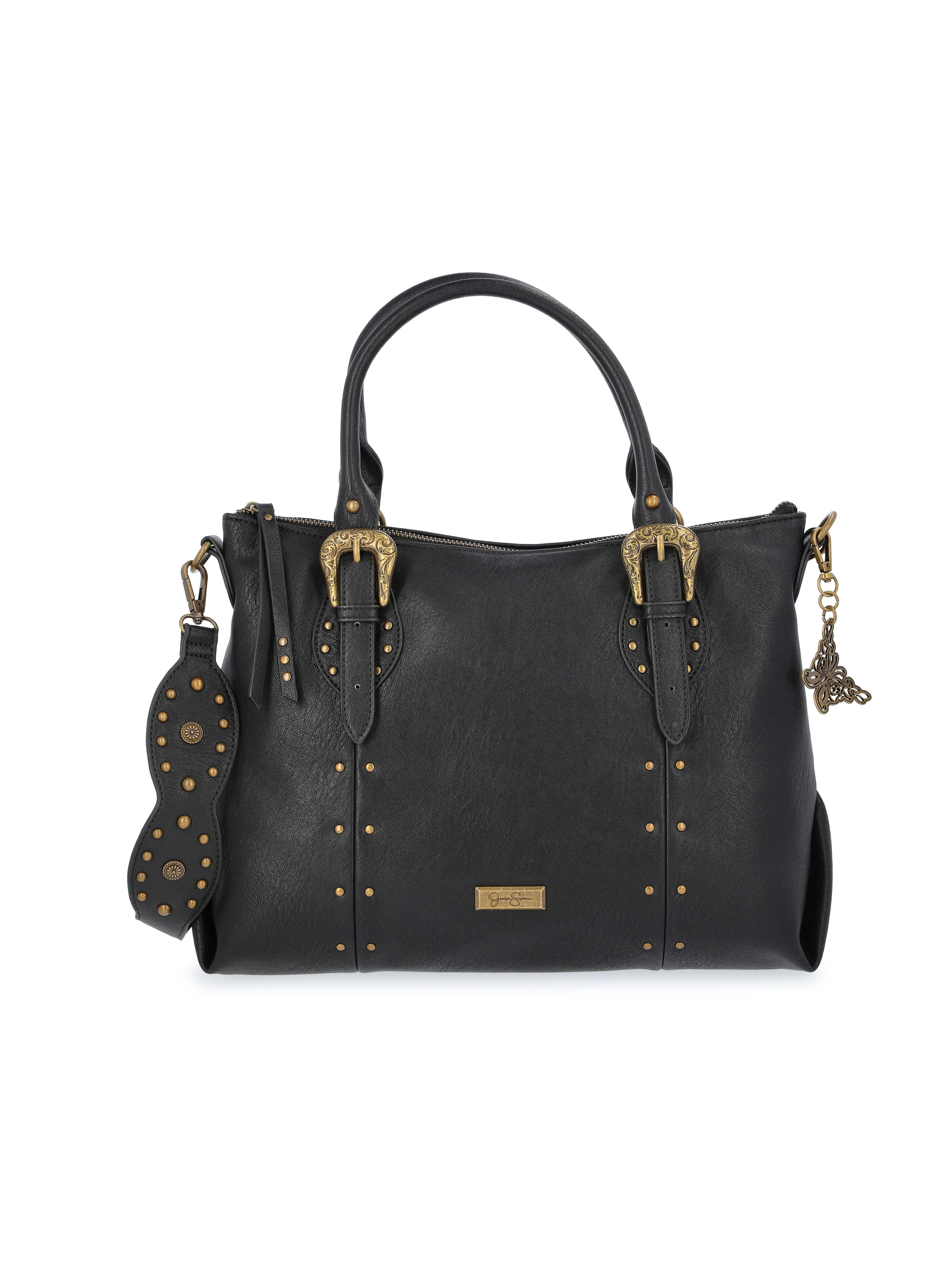 Jessica Simpson Women's Daphne Studded Faux Leather Satchel Handbag, Meteorite Black | Walmart (US)