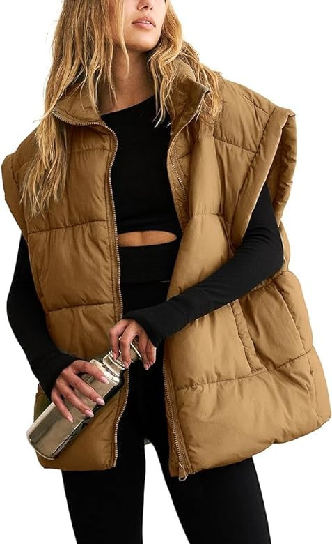 Mundoven Womens Puffer Vest High Neck Stand Collar Lightweight Zip Cap Sleeve Quilted Padded Gile... | Amazon (US)