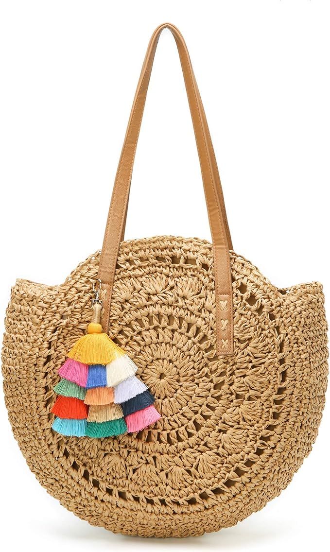 Molodo Round Summer Straw Large Woven Bag Purse For Women Vocation Tote Handbags | Amazon (US)