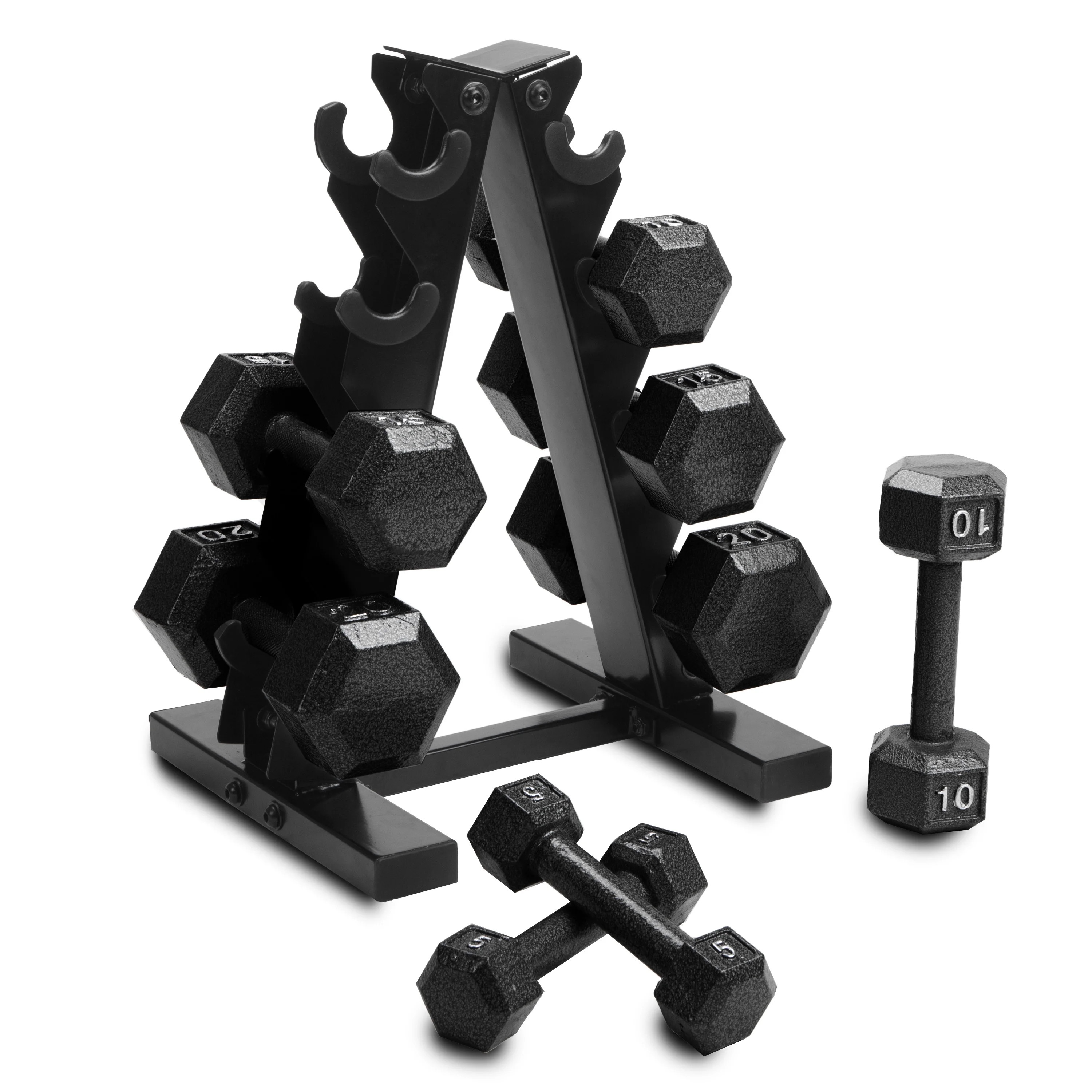 Cap Barbell 100 lb Cast Iron Hex Dumbbell Weight Set with Rack, Black | Walmart (US)