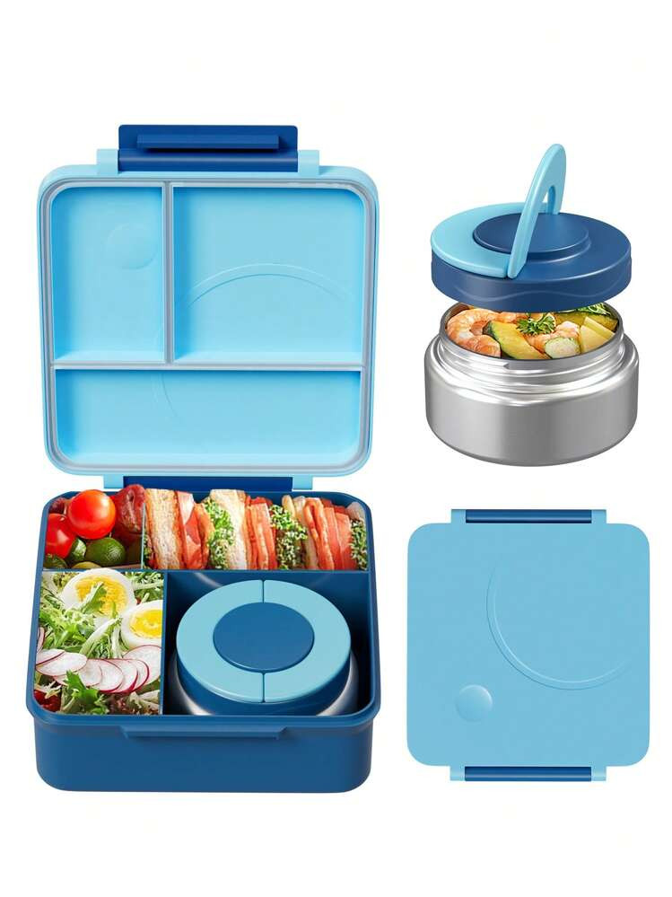 Lancheira Bento Com Sopa Térmica De 9 Onças, Recipientes Para Comida À Prova De Vazamentos Com 4 Compartimentos, Jarra De Comida Quente Com Isolamento Térmico Para Escola, Escritório, Viagens E Piqueniques | SHEIN