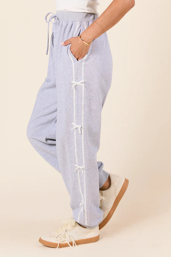 Kinley Heather Grey Side Bow Detail Pants | Pink Lily
