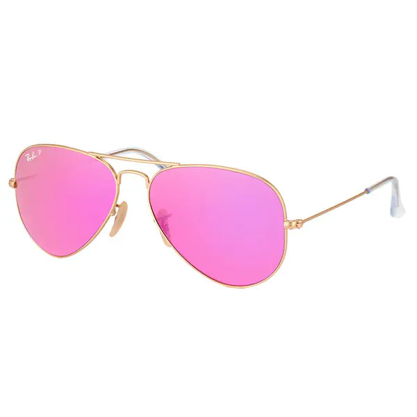 Ray-Ban RB 3025 112/1Q Classic Aviator Matte Goldtone Metal Aviator Sunglasses With Fuchsia Mirror Polarized Lenses | Bed Bath & Beyond