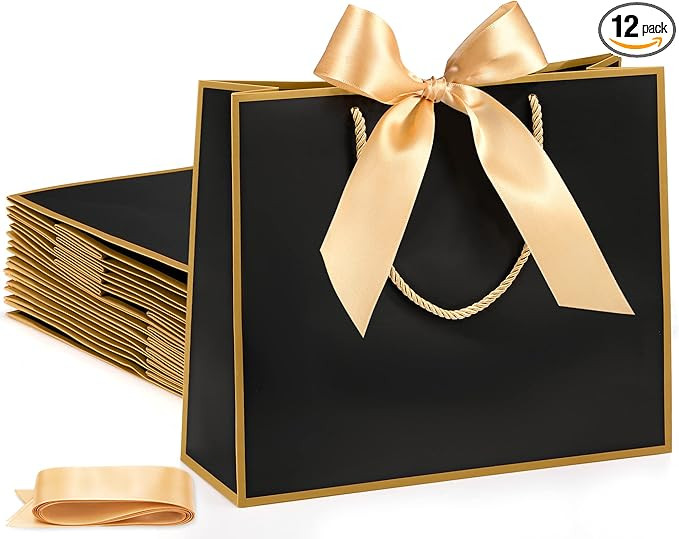 Silkfly 12 Pcs Thank You Gift Bags with Handle 12x10x4'' Welcome Bags Return Gifts with Bow Ribbo... | Amazon (US)