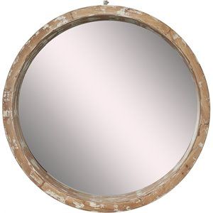 Leeds & Co 39.5"D Vintage Wood Round Wall Mirror in Brown | Cymax