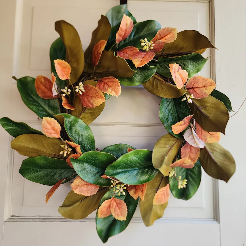 Classic Magnolia Leaf Wreath: Farmhouse Fall Decor - Etsy | Etsy (US)