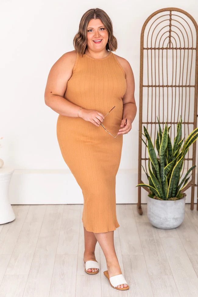 Adored By You Burnt Orange Ribbed Midi Tank Dress FINAL SALE, 3X Large - Pink Lily | Pink Lily