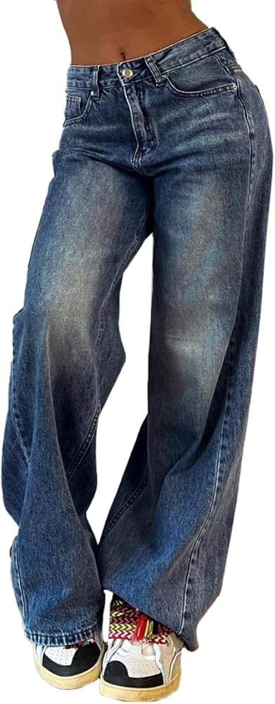 EMMIOL Wide Leg Jeans for Women, Mid Rise Baggy Jeans Plus Size Boyfriends Denim Pants, Y2K Vinta... | Amazon (US)