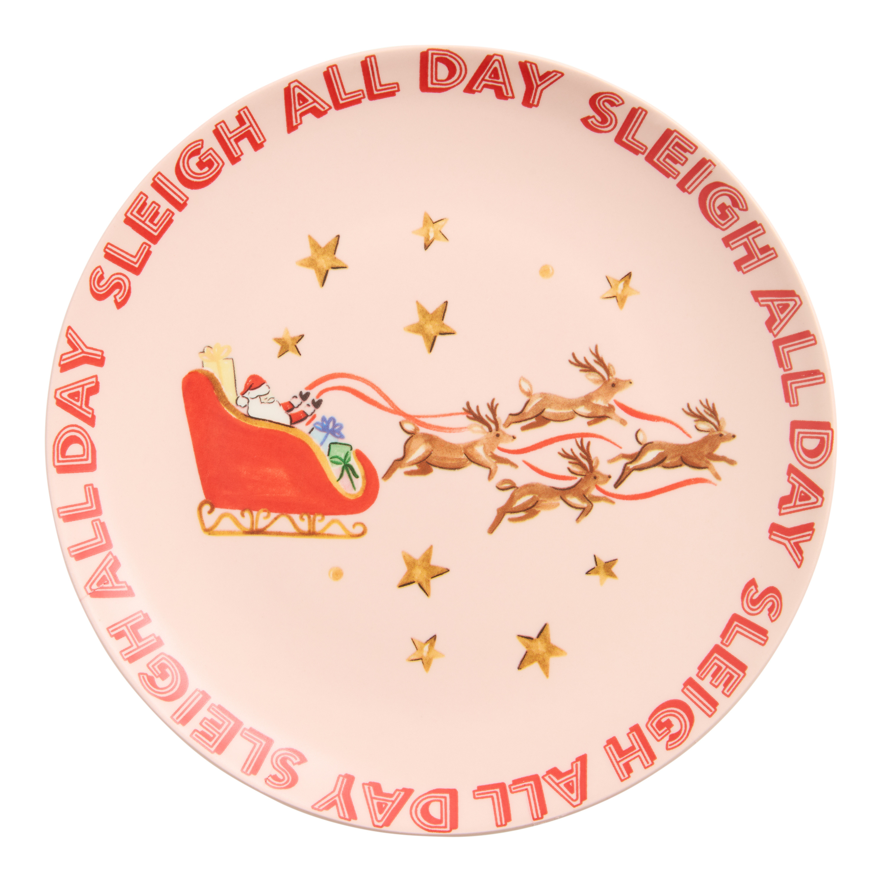 Pink and Red Santa Sleigh All Day Salad Plate | World Market