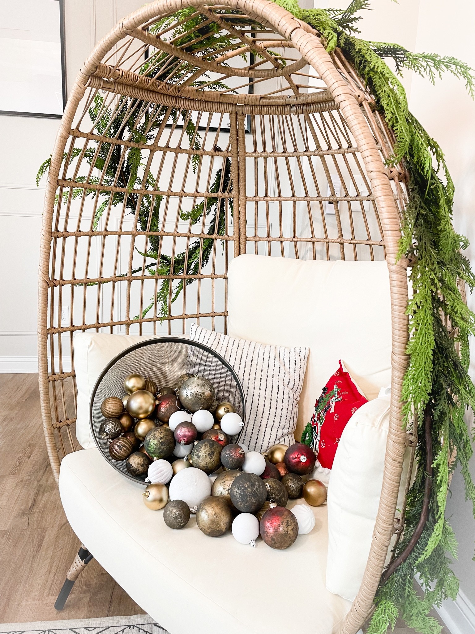 Christmas garland, holiday decorations, garland, faux garland, egg shape chair, christmas, holiday decorations 

#LTKhome #LTKSeasonal