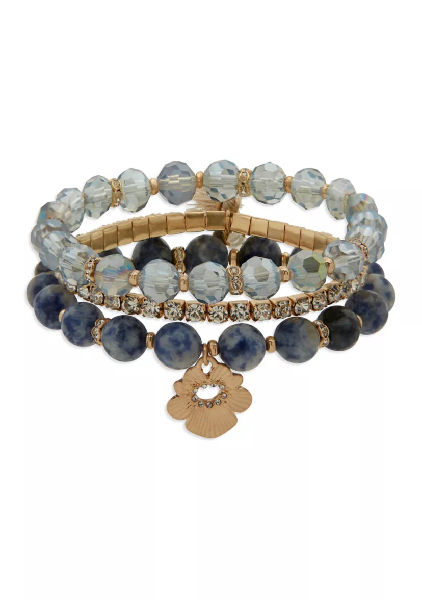 Gold Tone Beaded Flower Stretch Bracelet Set | Belk