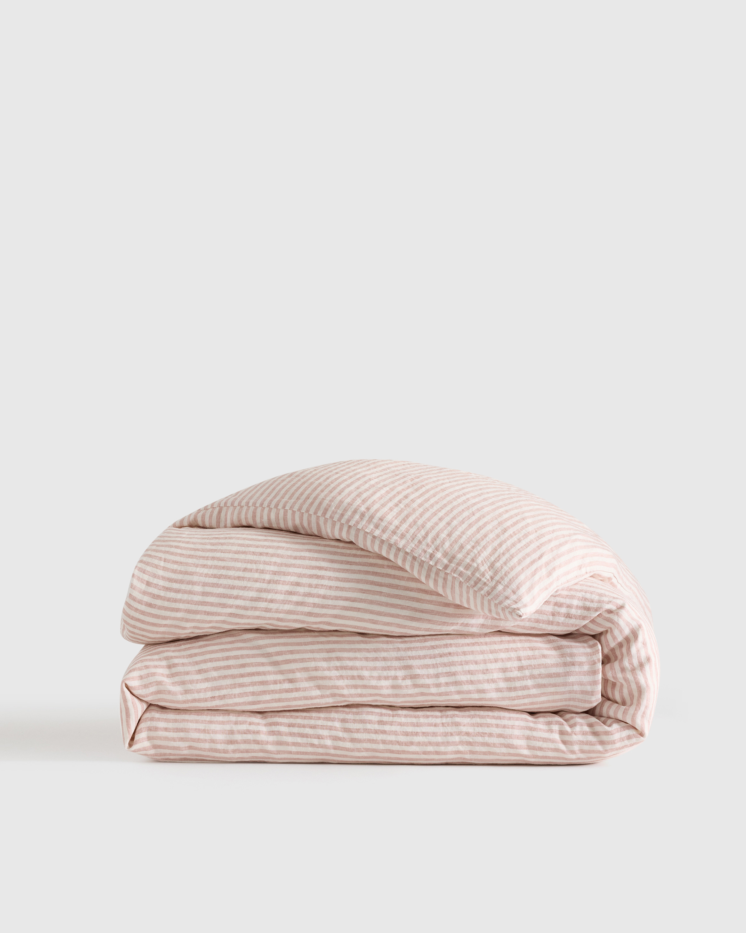 Quince | European Linen Duvet Cover in Dusty Mauve/White Stripe, Size Twin | Quince