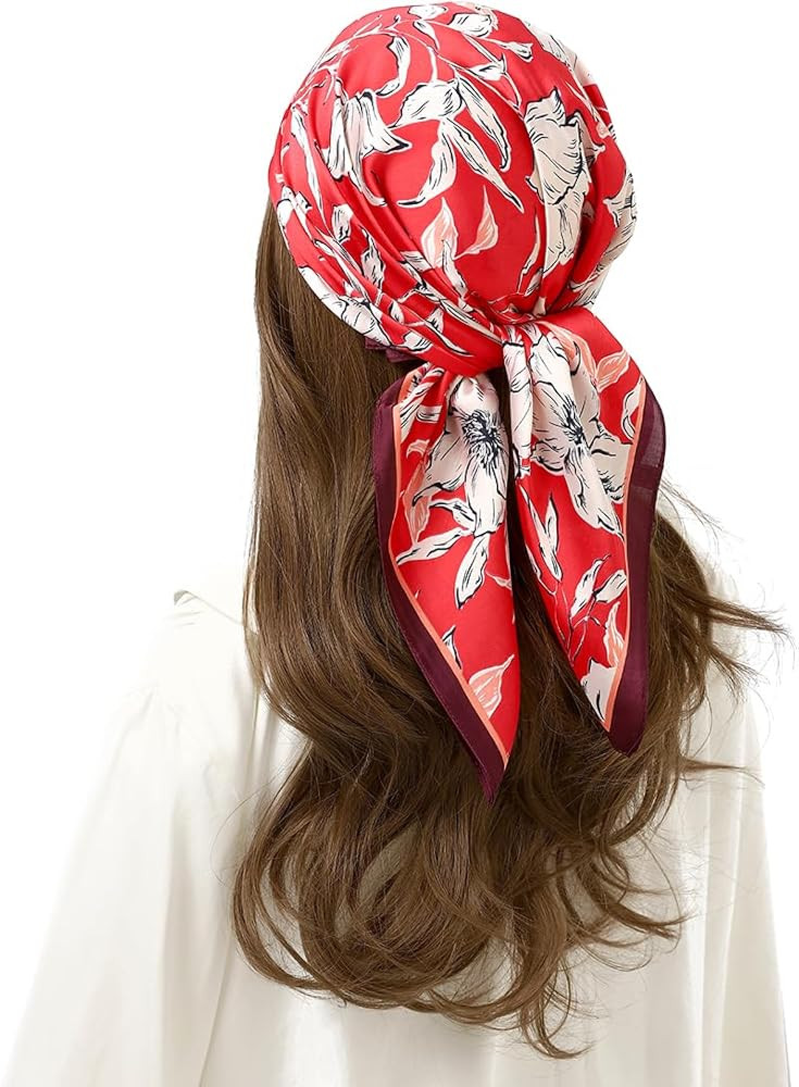 27" Square Head Scarf for Women Silk Feeling Satin Scarf Women Fashion Silk Scarf for Wrapping Ha... | Amazon (US)