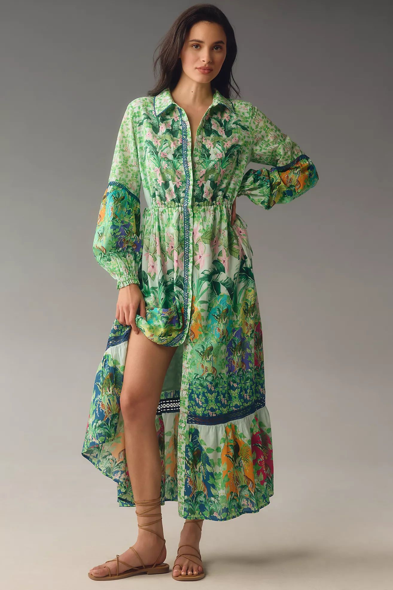By Anthropologie Long-Sleeve Printed Maxi Shirt Dress | Anthropologie (US)