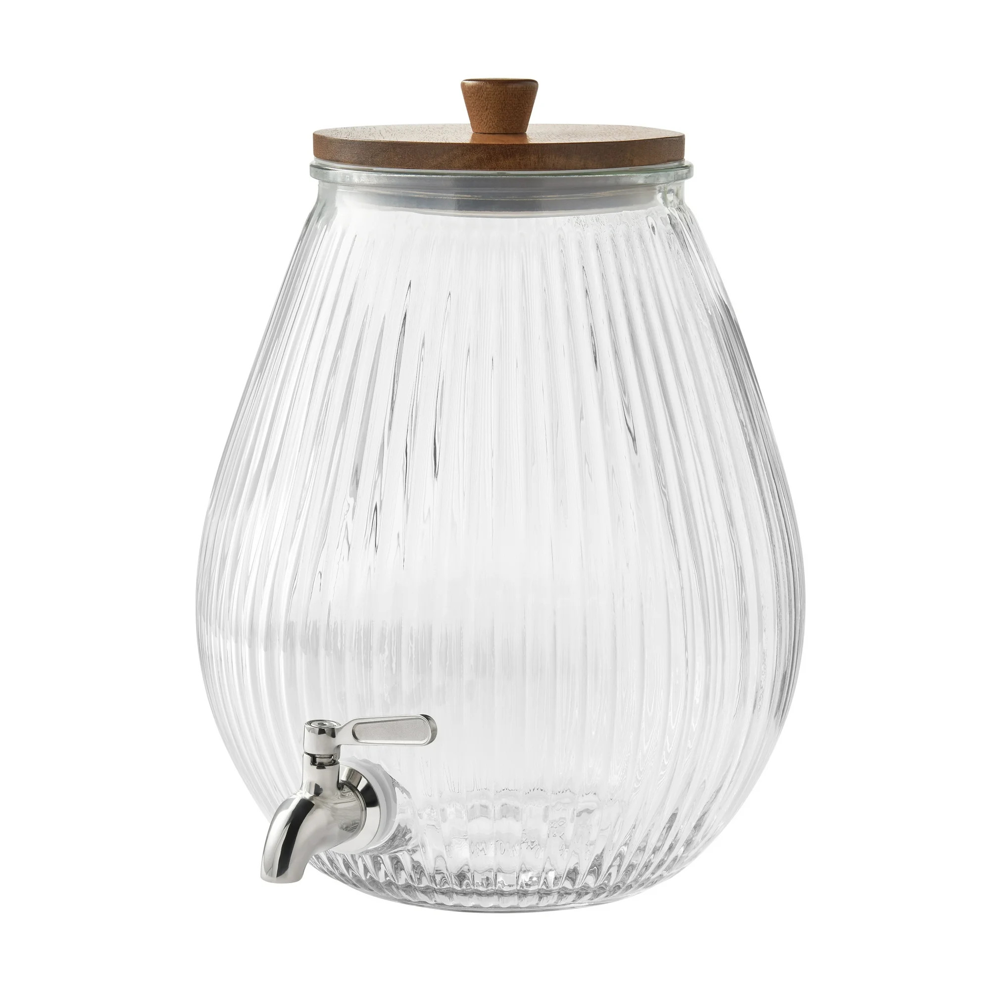 The Pioneer Woman Glass 2 Gallons Ribbed Beverage Dispenser with Wood Lid - Walmart.com | Walmart (US)