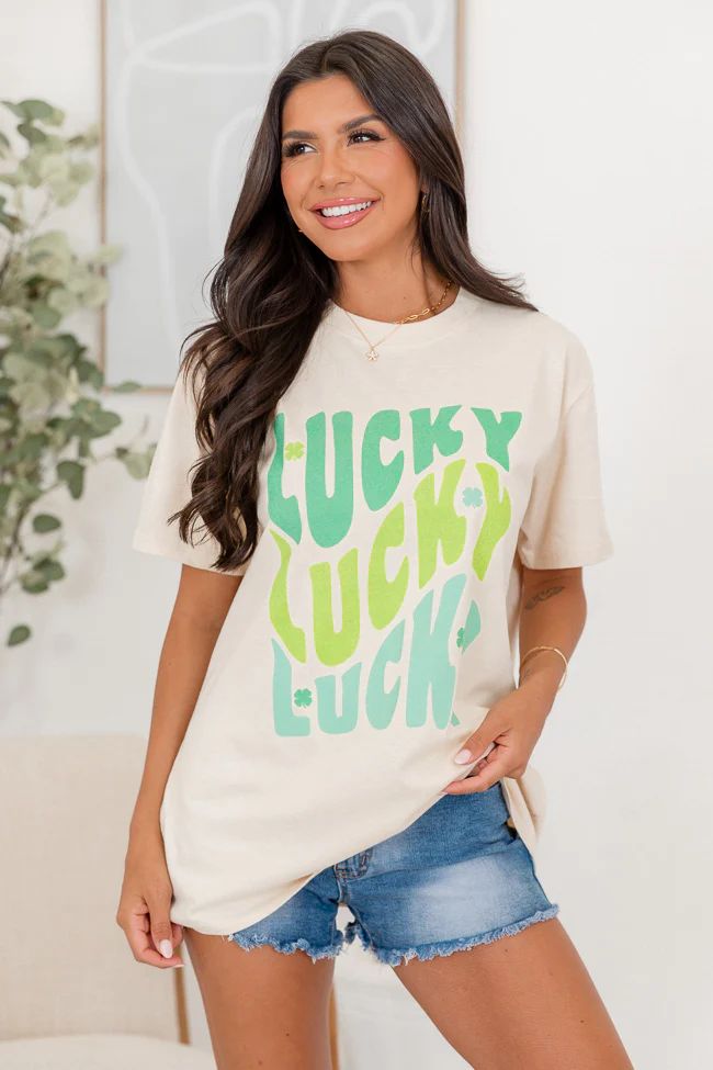 Lucky Repeat Ivory Oversized Graphic Tee | Pink Lily