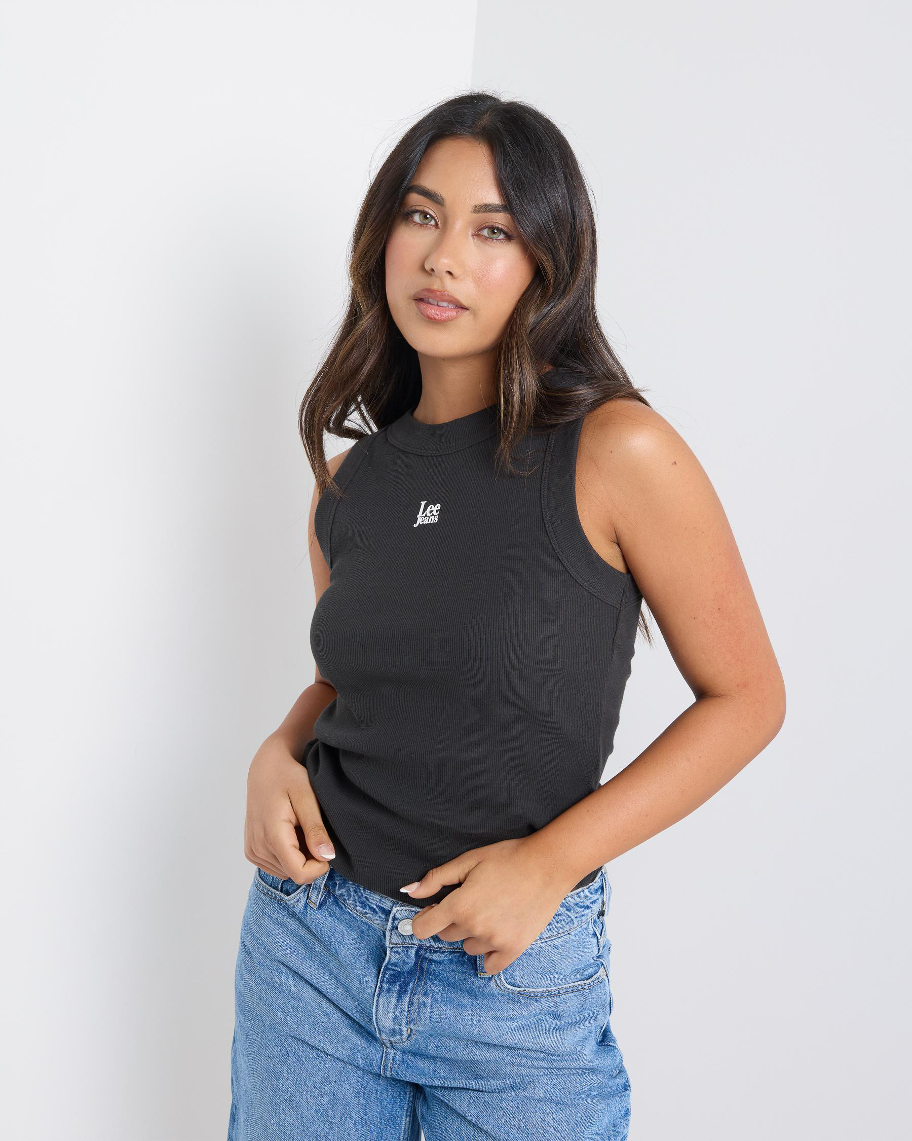 Lee Women's Essential Rib Tank Top in Black Size 14 | City Beach (ANZ)