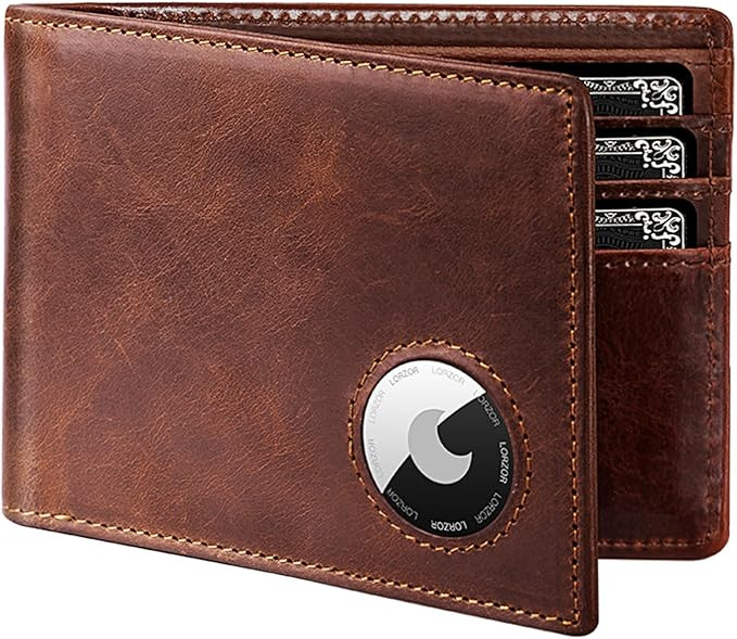 LORZOR AirTag Wallet- Bifold Full Grain Leather AirTag Wallet for Men, Minimalist Front Pocket Wa... | Amazon (US)
