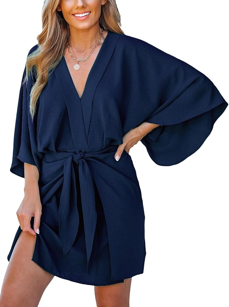 CUPSHE Women Summer Mini Dress V Neck Kimono Beachwear | Amazon (US)