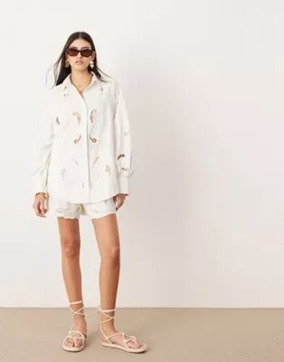 ASOS EDITION broderie cut work oversized shirt & boxy short co-ord in white | ASOS (Global)