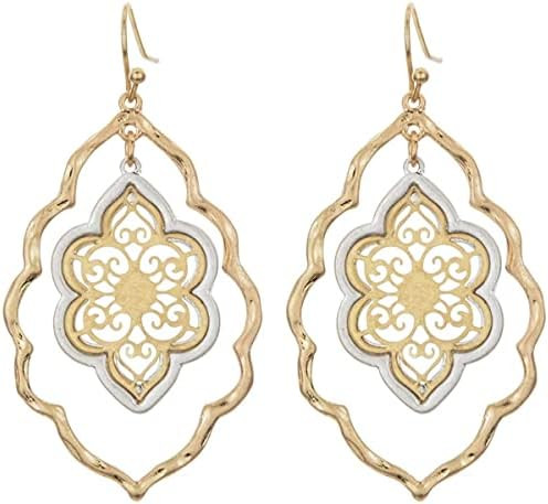Gold Filigree Cut-out Dangling Chandelier Earrings for Women Dangling Tassel Jewelry Gifts for Si... | Amazon (US)